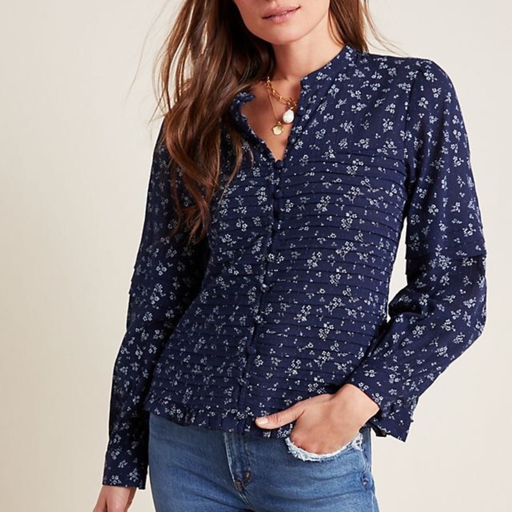 Anthropologie Maeve Pamela Pintucked Buttondown